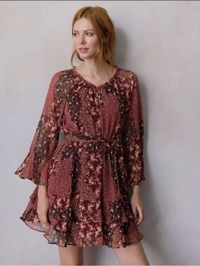 LC Lauren Conrad Plus Size Godet Sleeve Ruffle Mini Dress Floral Dusty Rose